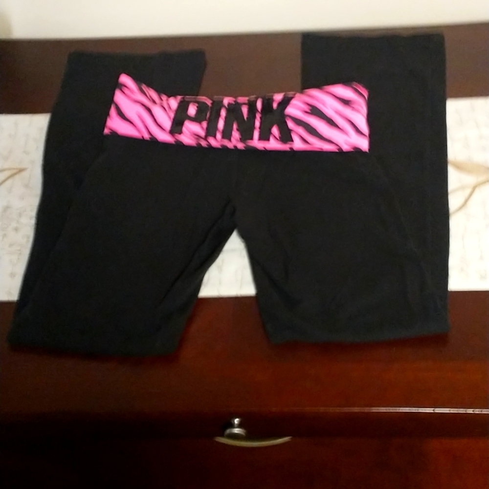 EUC Vtg VS PINK! Sequin Fold-Over Zebra Yoga Pants